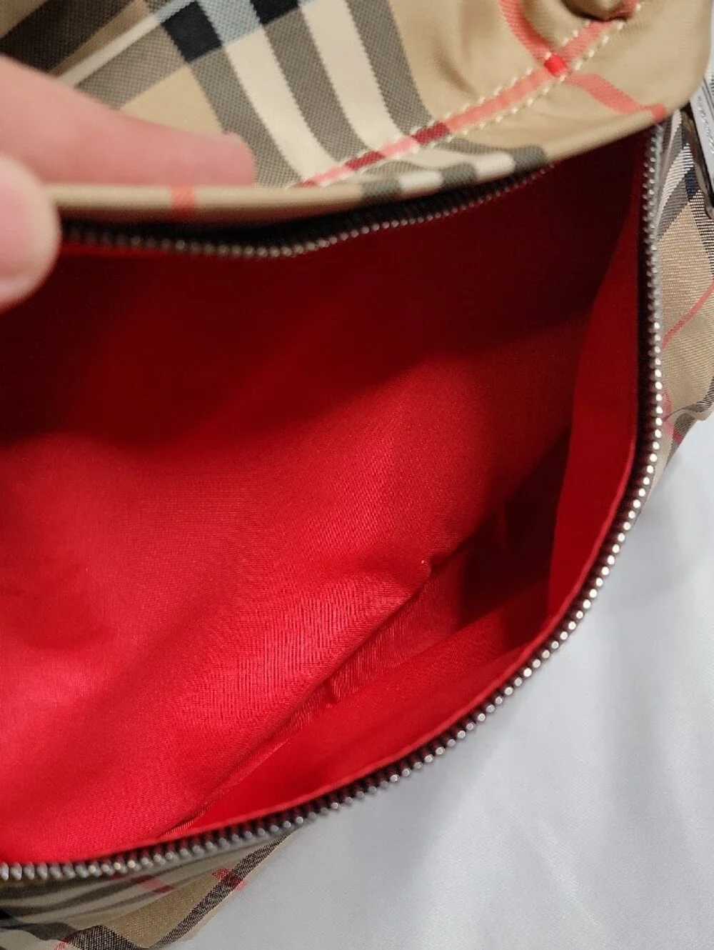 Burberry Beige Plaid Backpack with Black & Red Accents